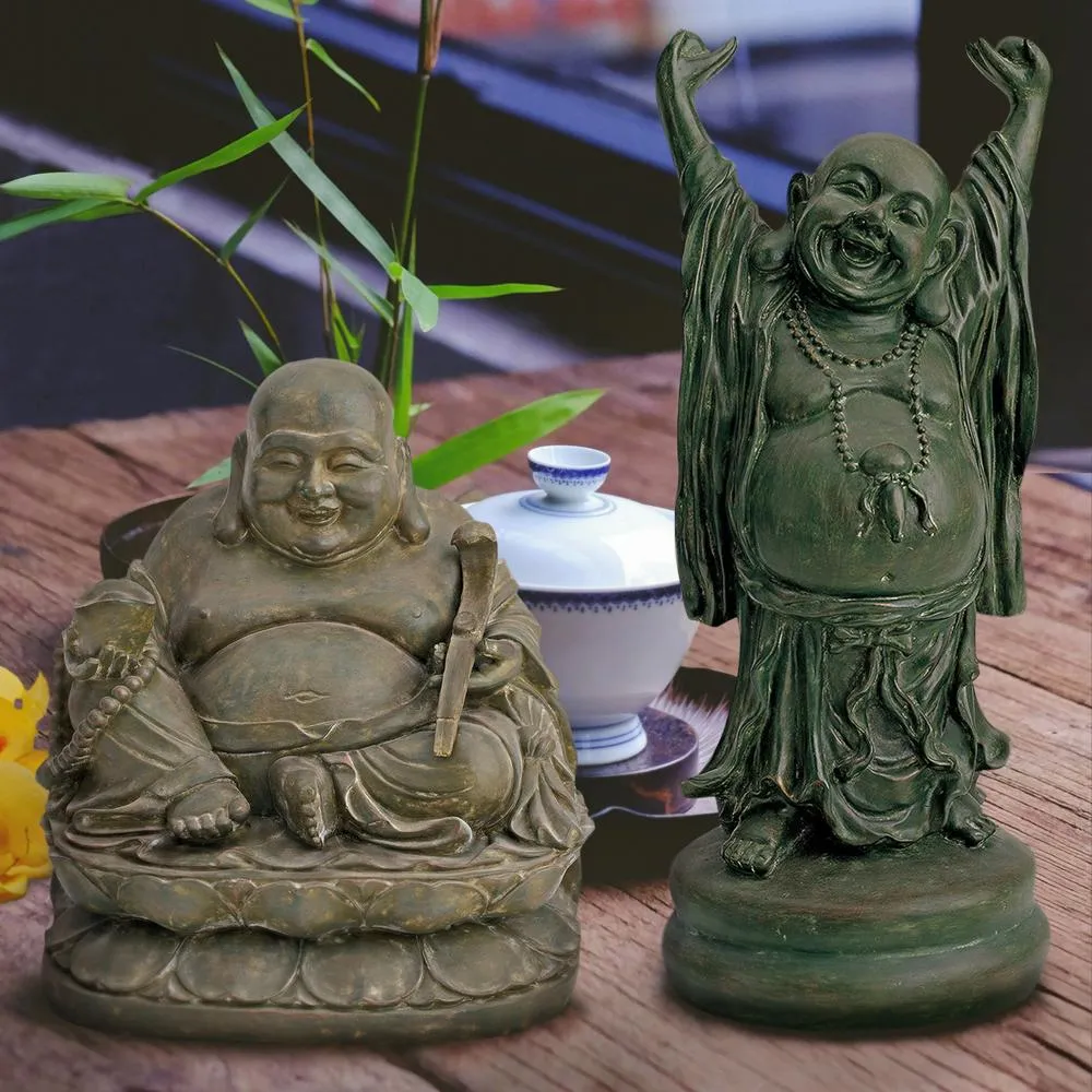 Jolly Hotei and Laughing Buddha Sanctuary Statue Set