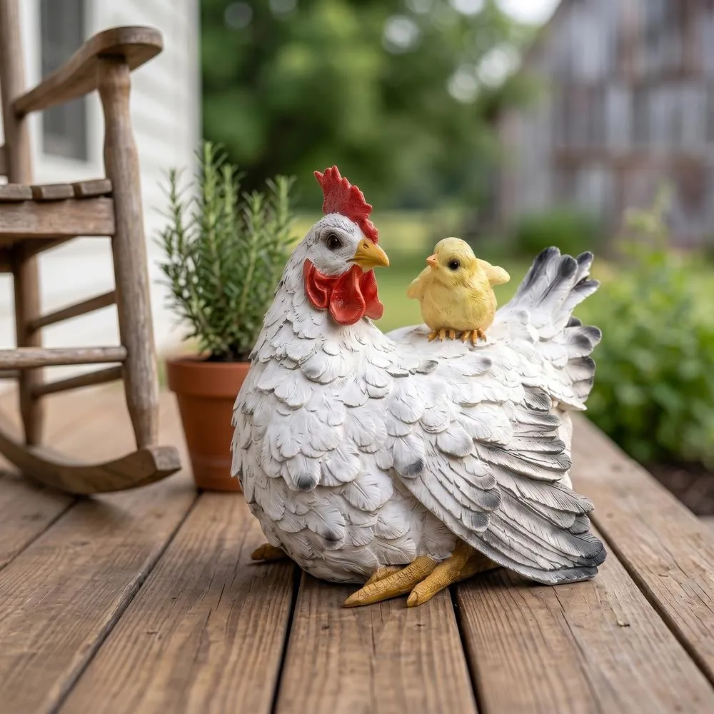 Barnyard Mother Hen and Baby Chick Statue