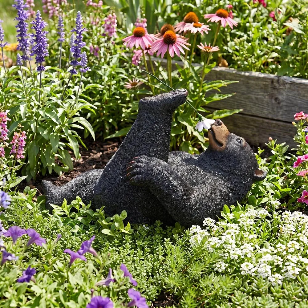 Smell the Flowers Black Bear Garden Statue