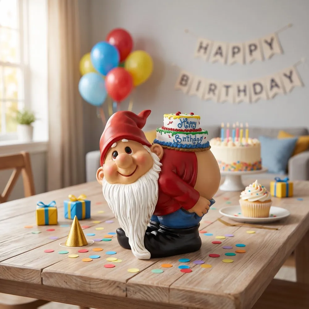 Loonie Moonie Happy Birthday Garden Gnome Statue