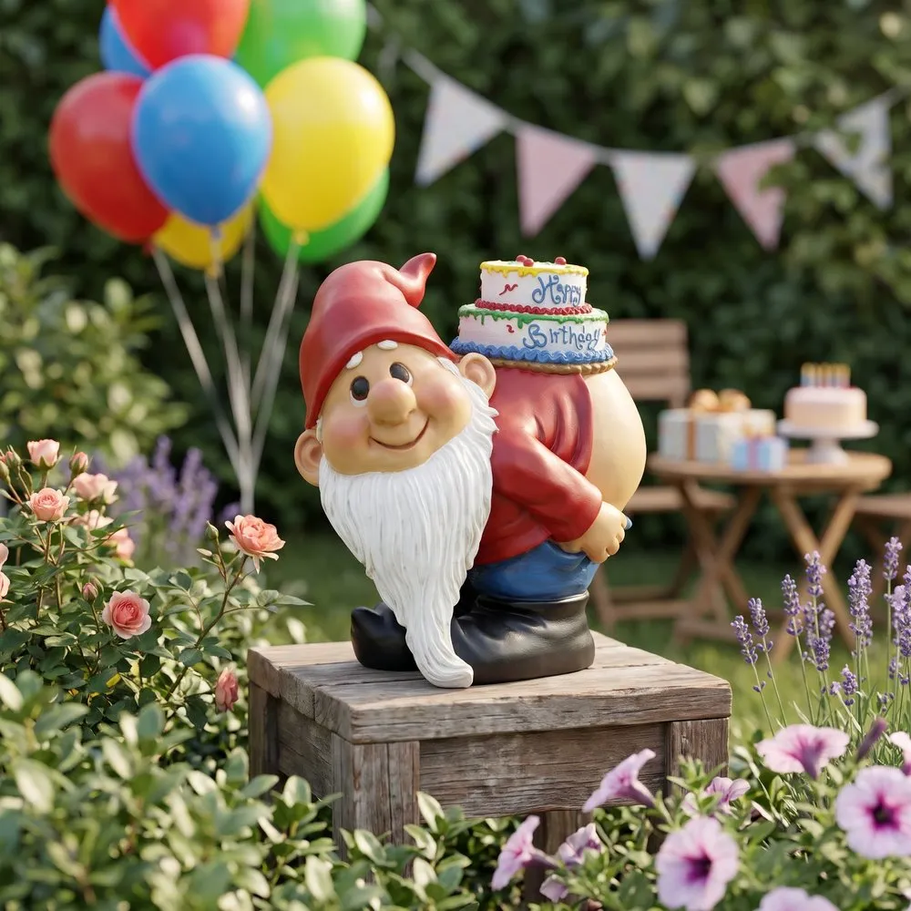 Loonie Moonie Happy Birthday Garden Gnome Statue