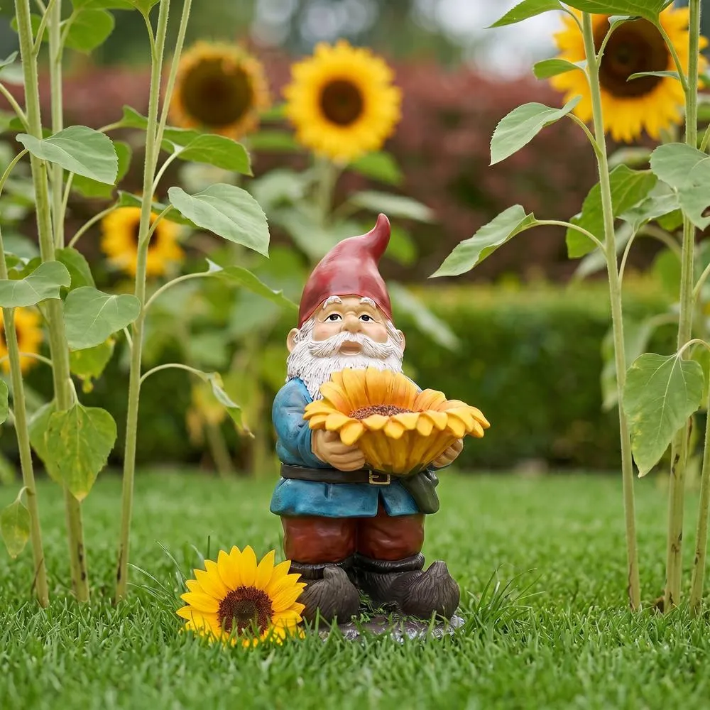 Sunflower Sammy Garden Gnome Bird Feeder Statue
