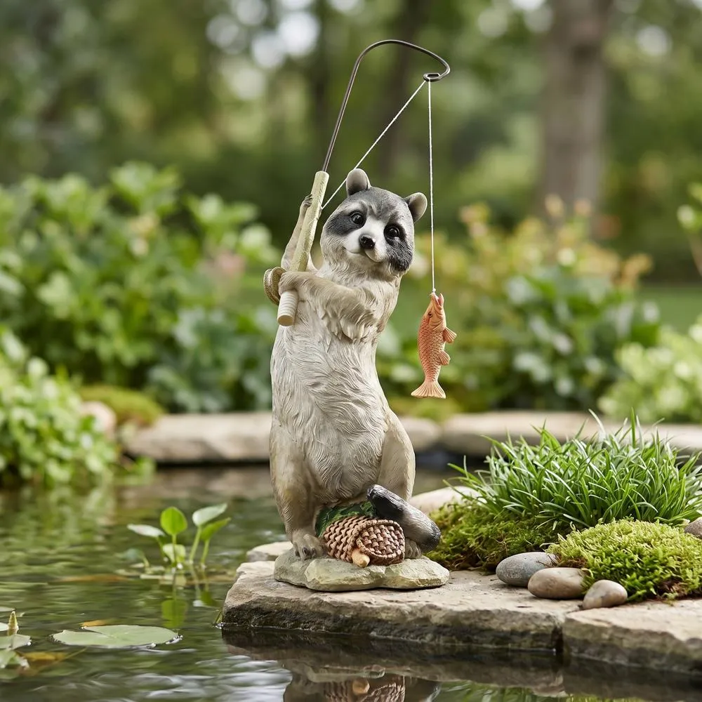 The Masked Fisherman Raccoon Statue
