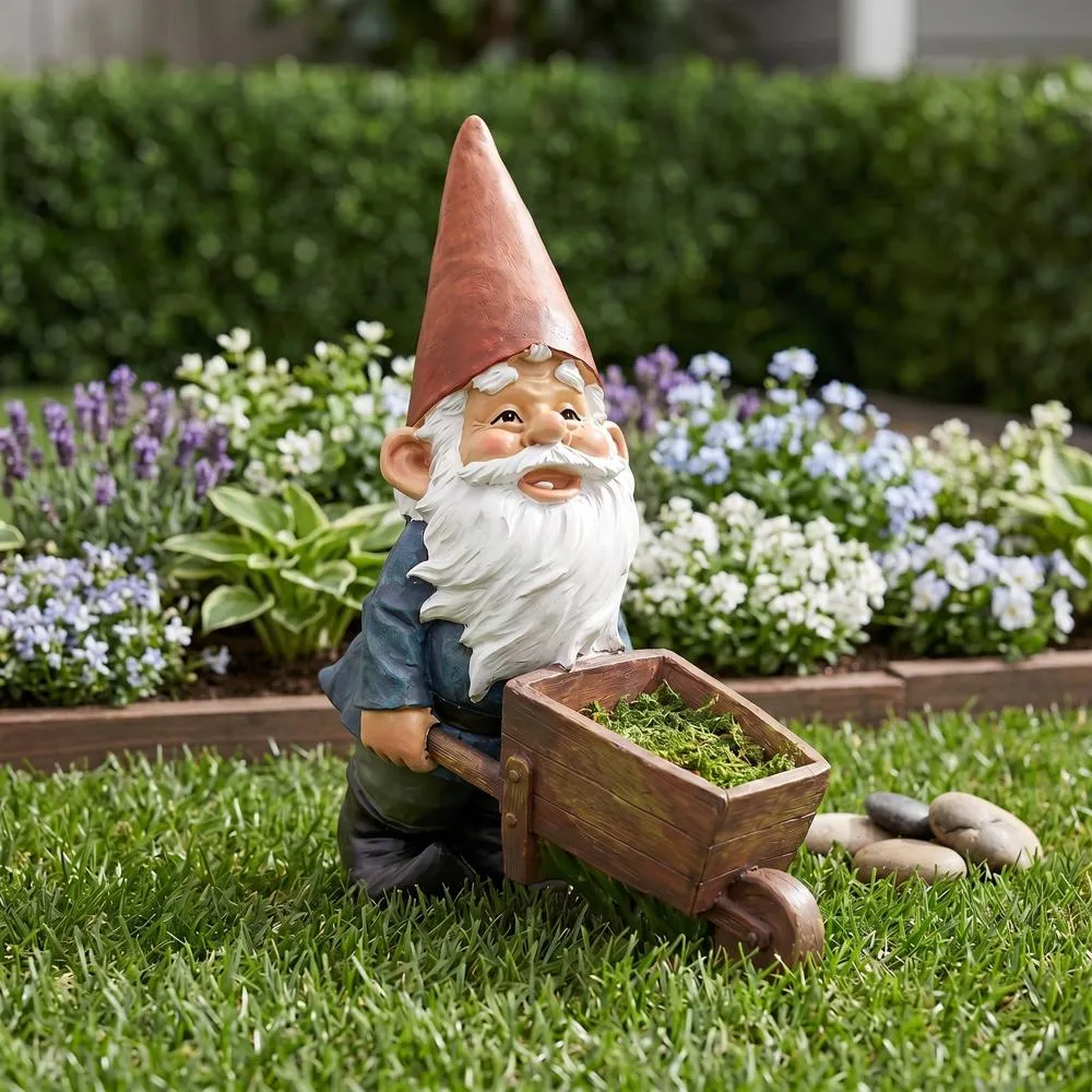 Wheelbarrow Willie Garden Gnome Statue
