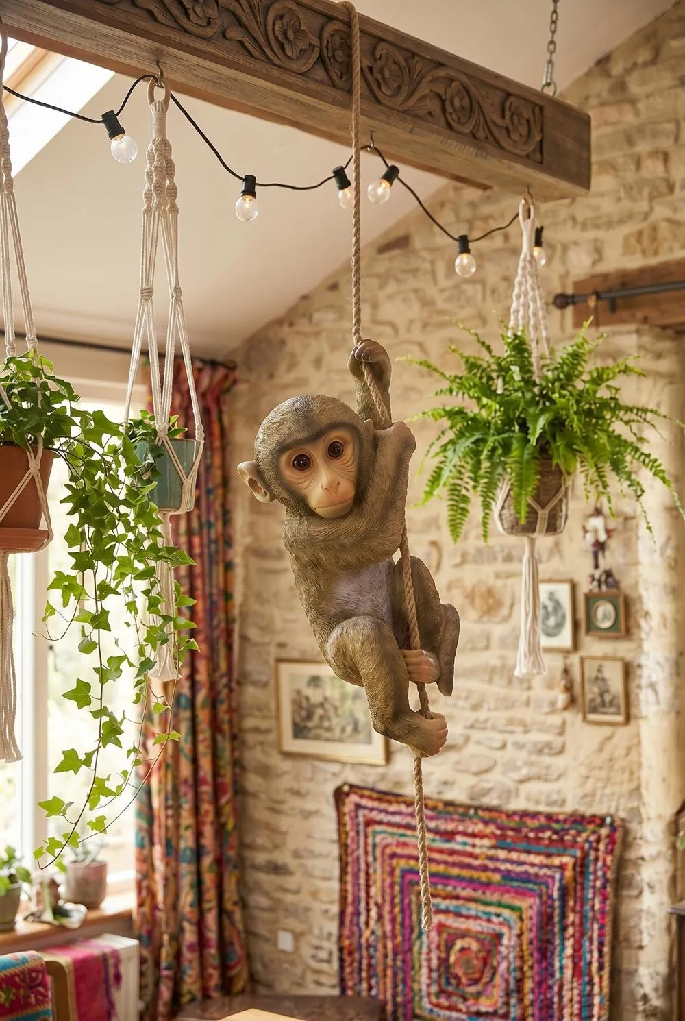 Chico the Chimpanzee Hanging Baby Monkey Statue