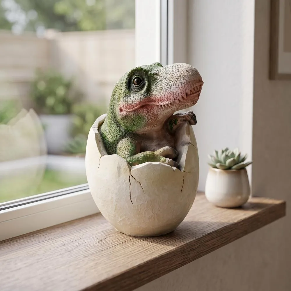 Baby Tyrannosaurus Rex Dinosaur Egg Hatchling Statue