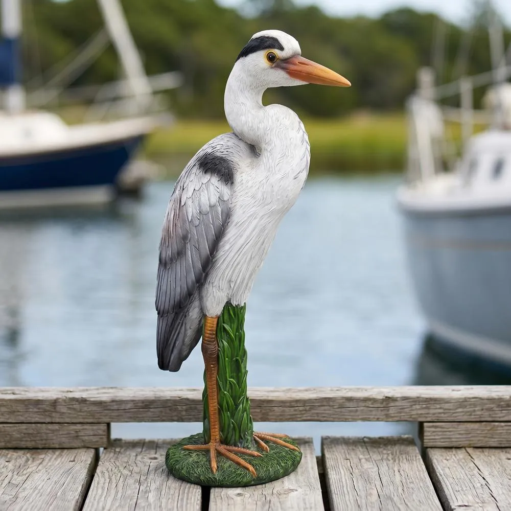 Gray Heron Coastal Bird Statue