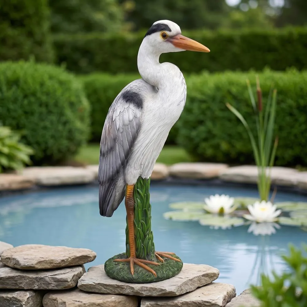 Gray Heron Coastal Bird Statue