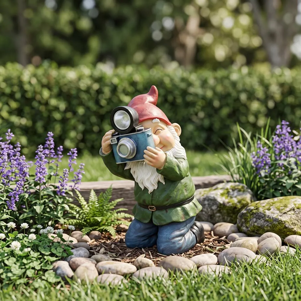 Smile For Me Solar Garden Gnome Statue