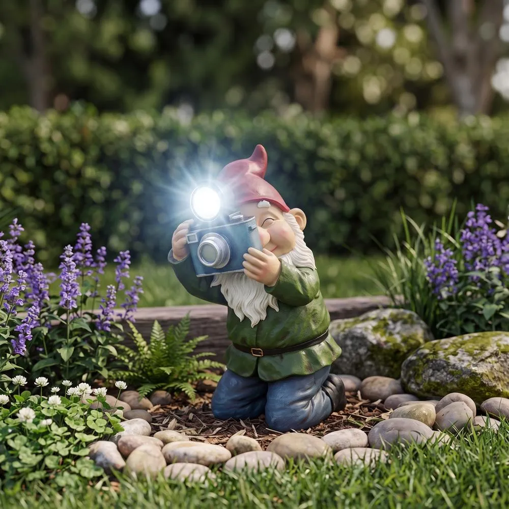Smile For Me Solar Garden Gnome Statue