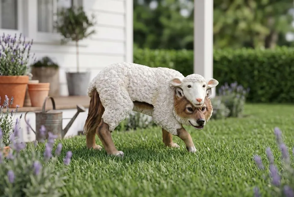 Wolf in Sheep's Clothing Garden Statue