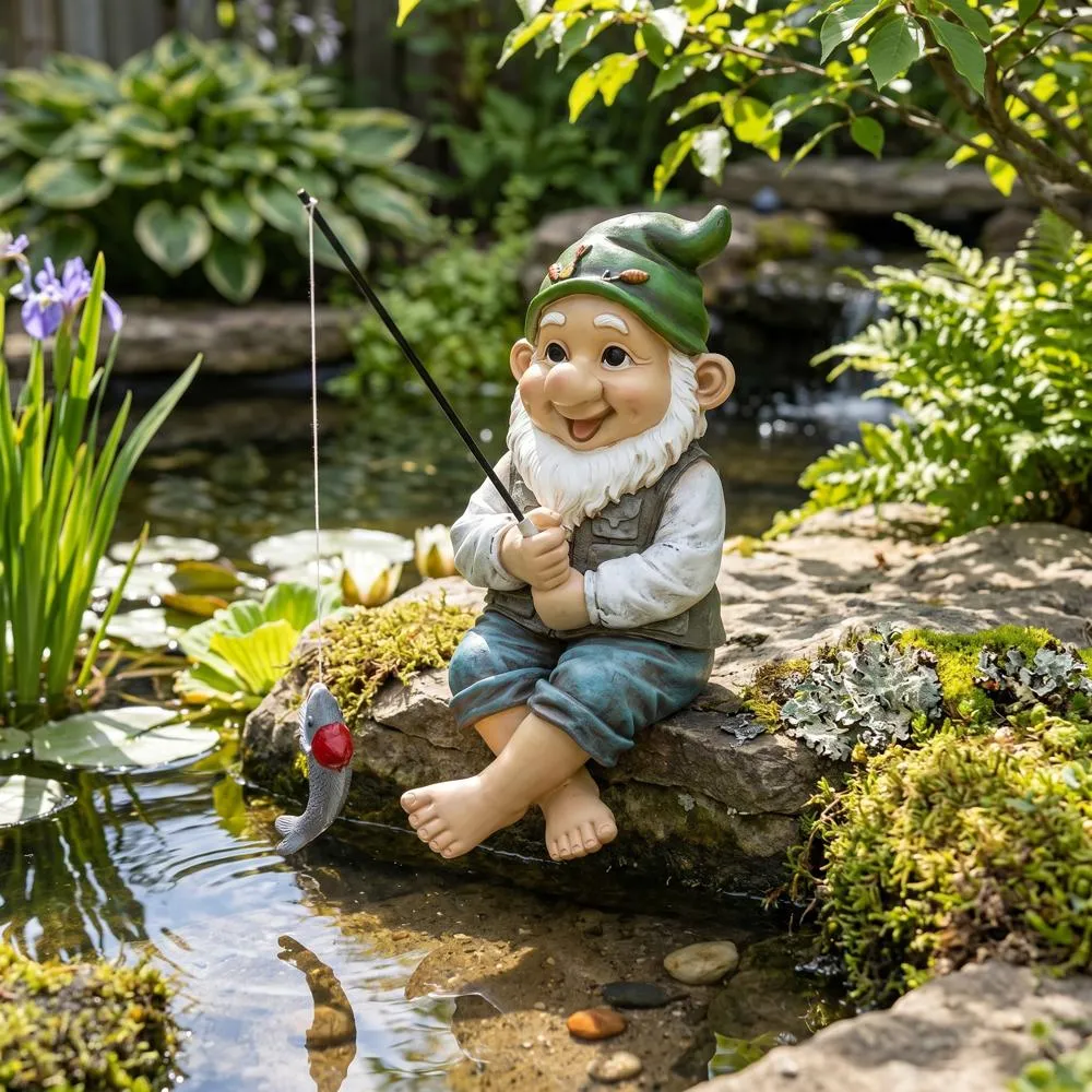 Ziggy the Fishing Gnome Garden Sitter Statue