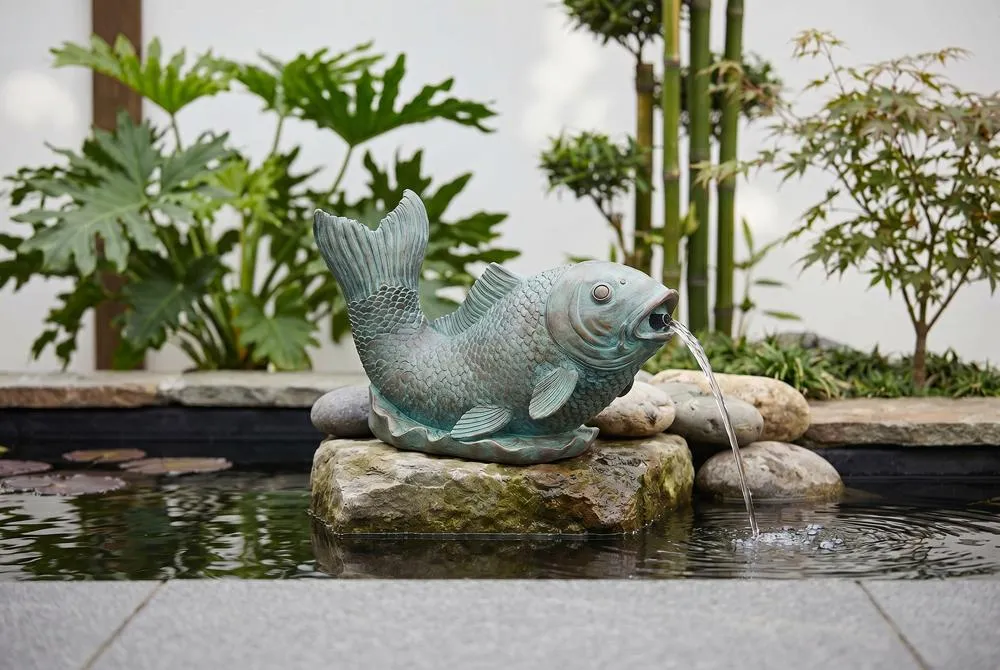 Japanese Koi Fish Spitter Piped Statue