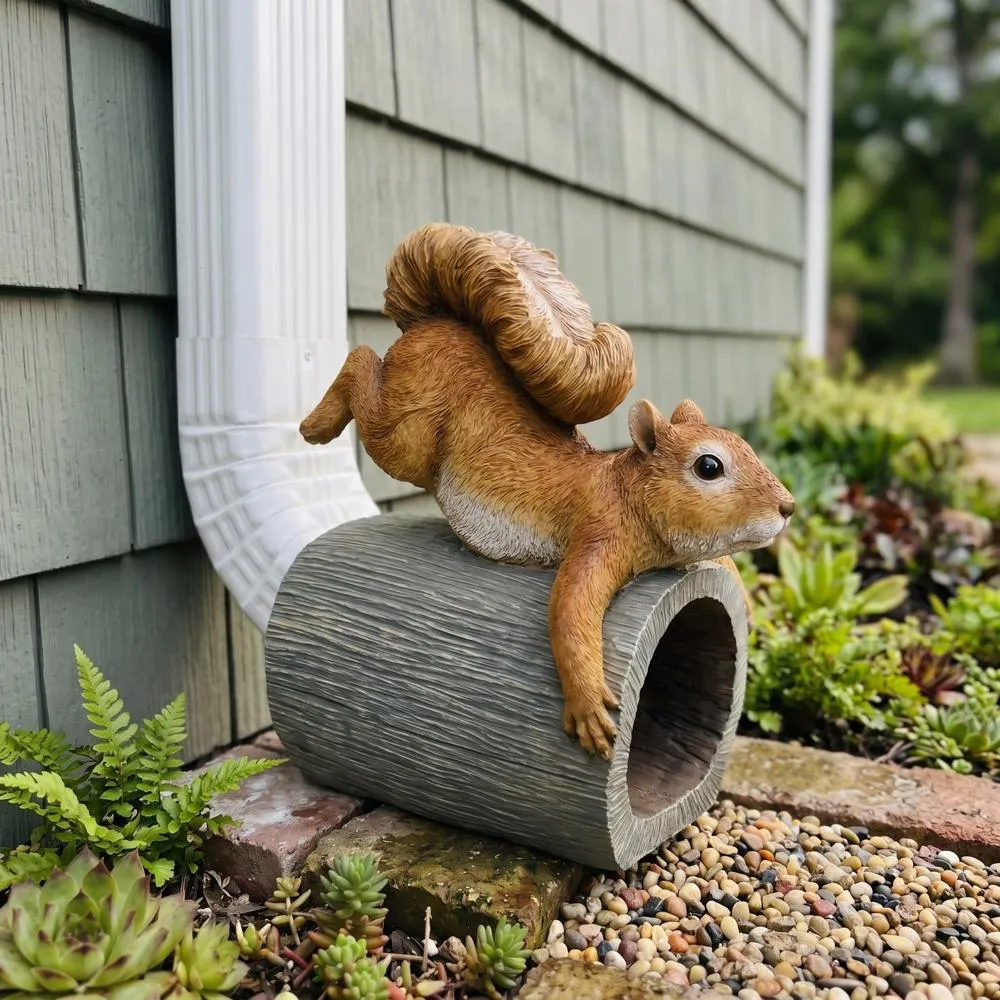 Crash the Squirrel Gutter Guardian Downspout Statue