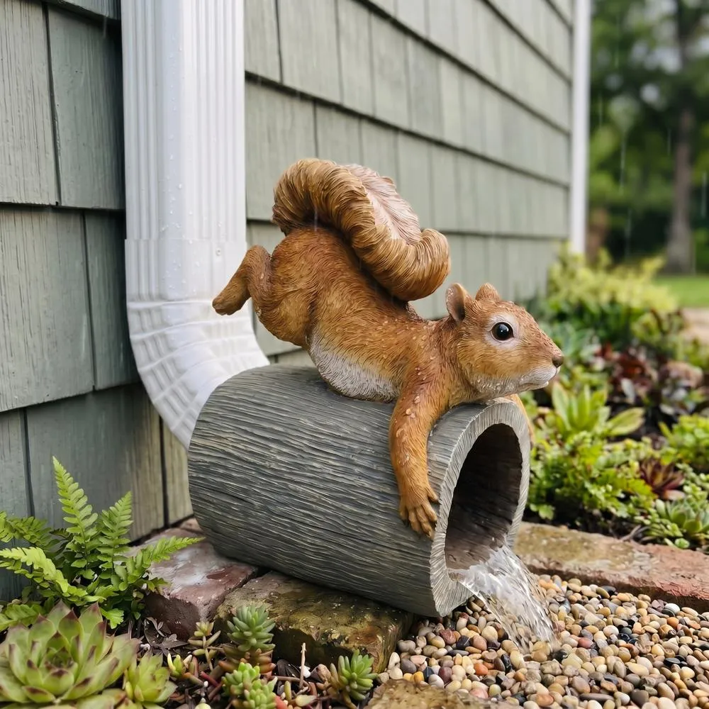 Crash the Squirrel Gutter Guardian Downspout Statue