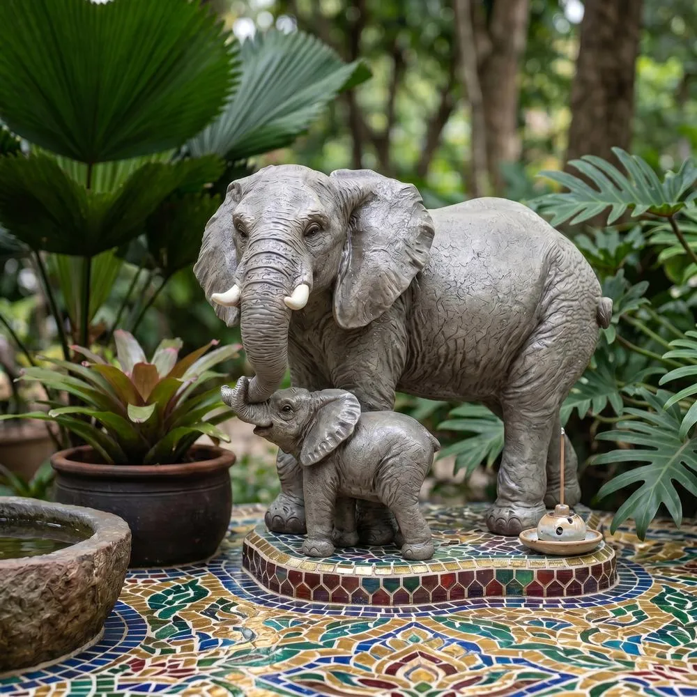 Herd Mentality Mother and Calf Elephant Statue