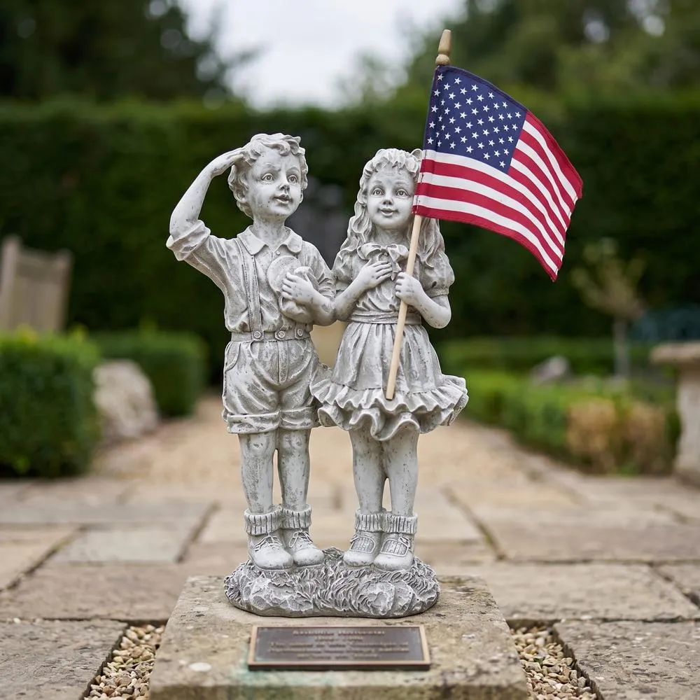 Patriotic Flag Children Statue