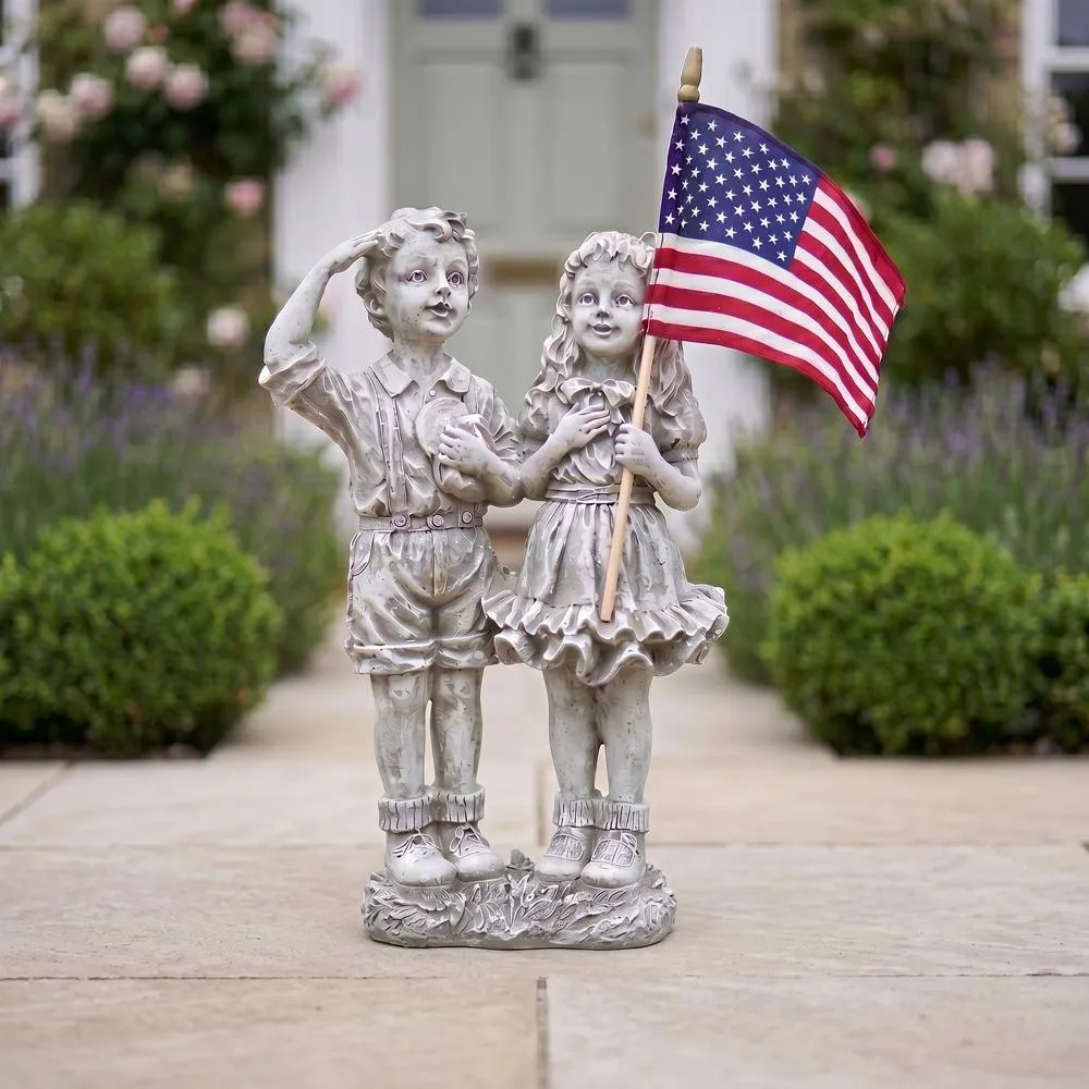 Patriotic Flag Children Statue