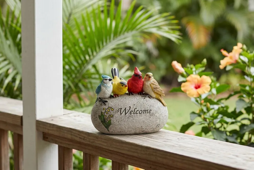 Birdy Welcome Garden Stone Statue: Medium