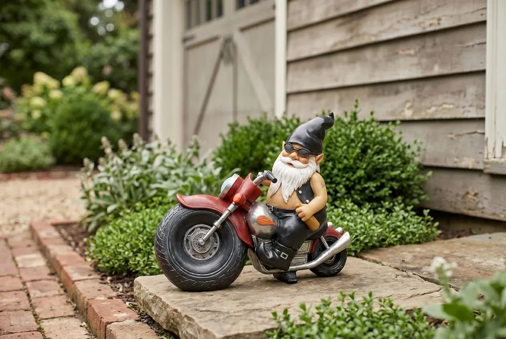Axle Grease the Biker Garden Gnome Statue