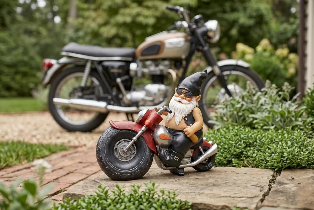 Axle Grease the Biker Garden Gnome Statue