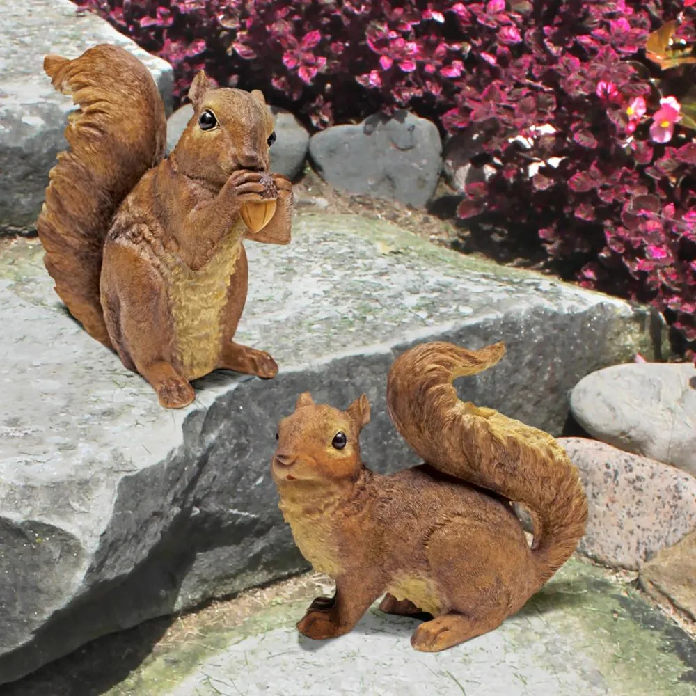 Scamper and Chomper the Woodland Squirrel Statues: Set of Two