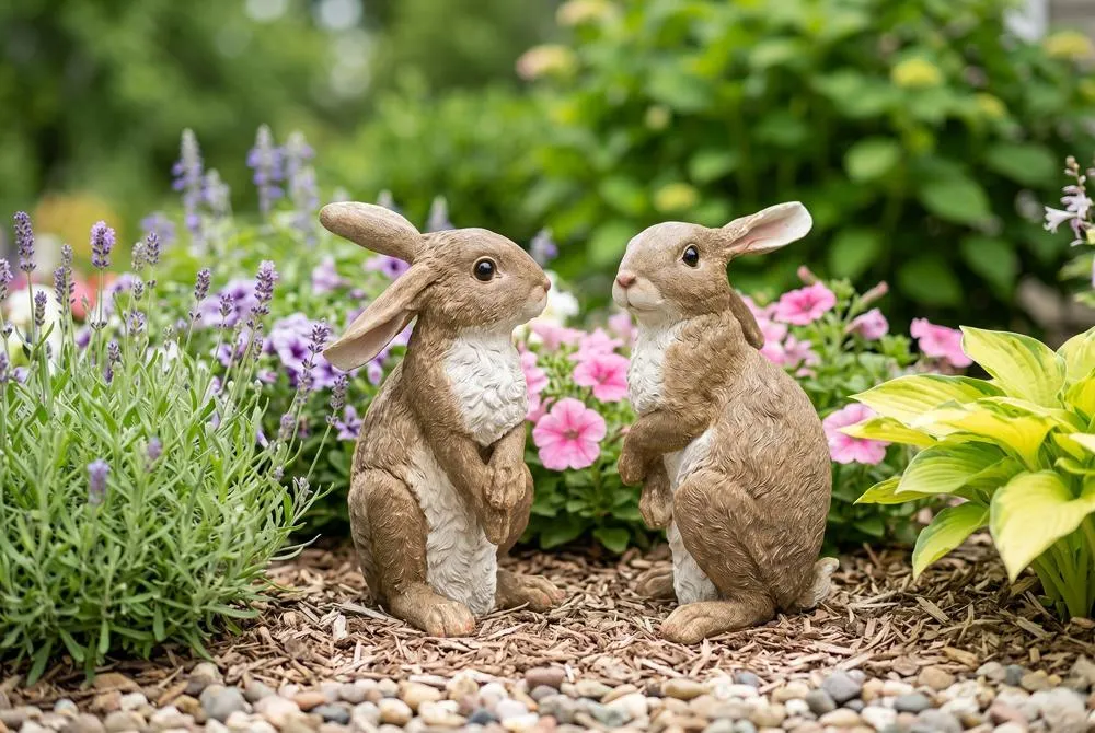 Hopper, the Bunny, Standing Garden Rabbit Statue: Set of Two