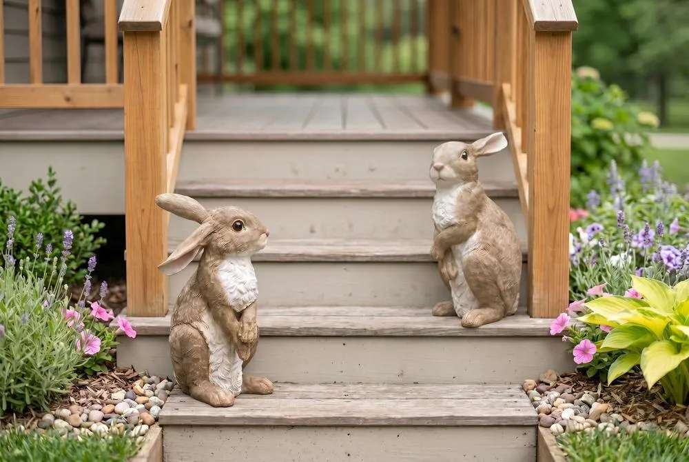 Hopper, the Bunny, Standing Garden Rabbit Statue: Set of Two