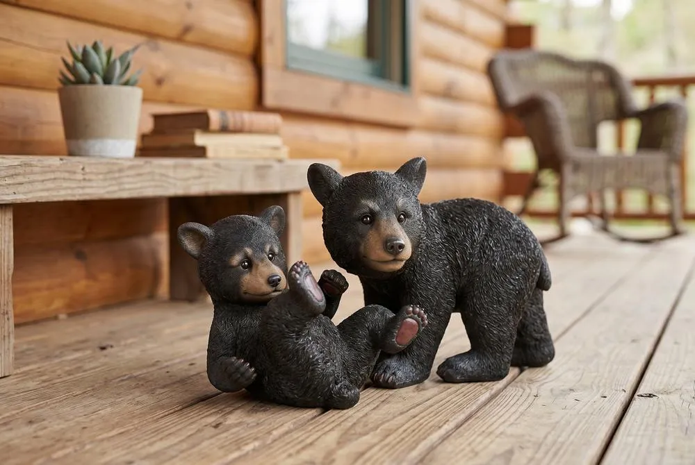 Roly-Poly Black Bear Cub Statues: Set of Two