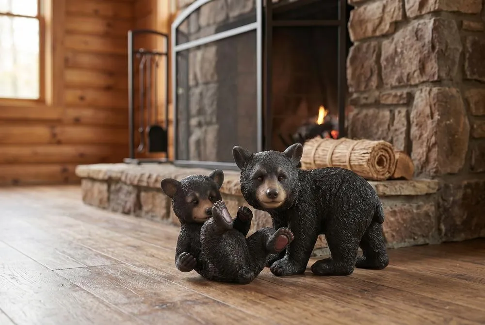 Roly-Poly Black Bear Cub Statues: Set of Two