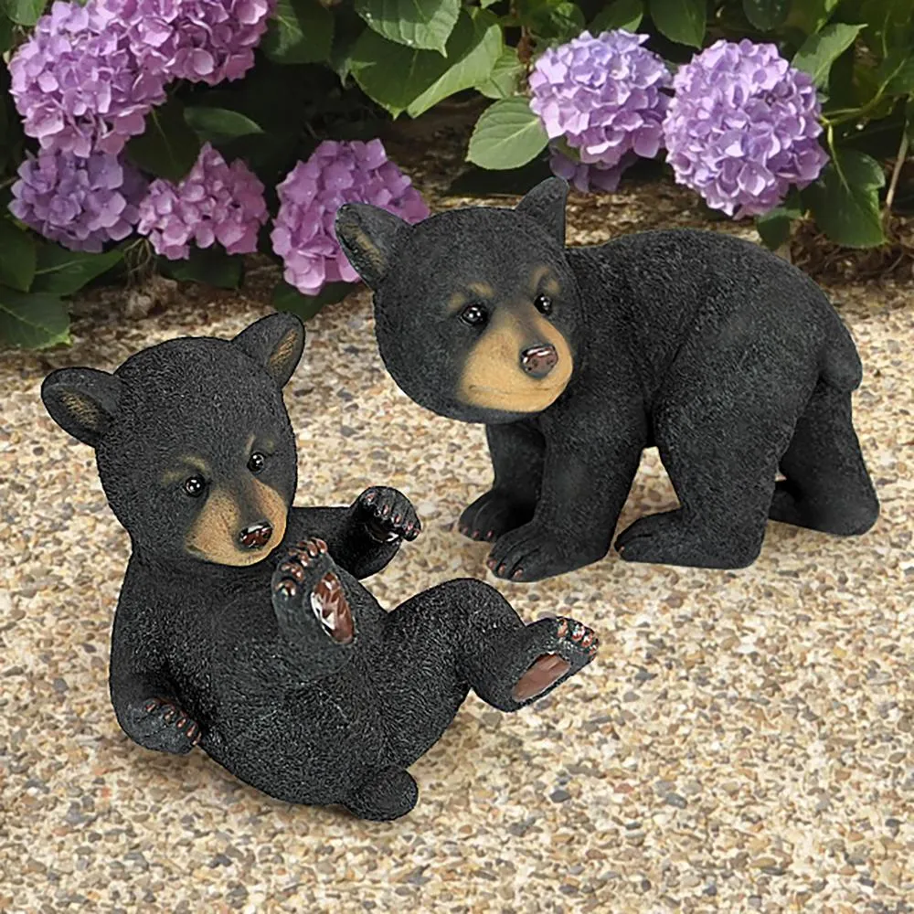 Roly-Poly Black Bear Cub Statues: Set of Two