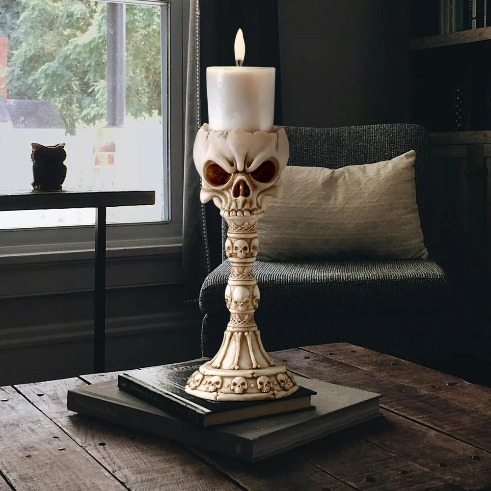 Skullduggery Skull and Bones Sculptural Candlestick: Each