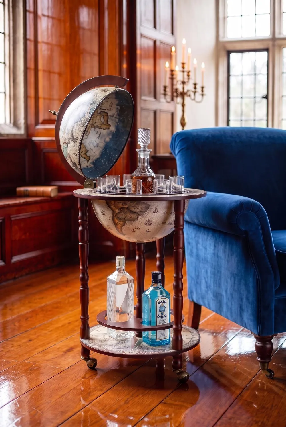 Sixteenth Century Crema Durata Replica Globe Bar Cabinet