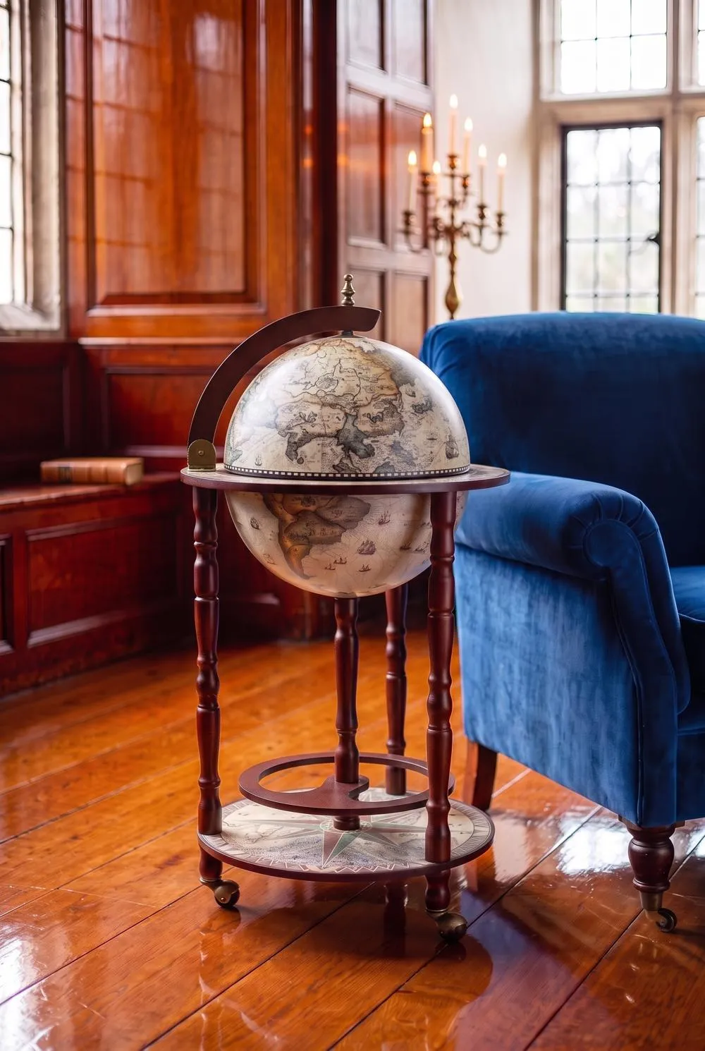 Sixteenth Century Crema Durata Replica Globe Bar Cabinet
