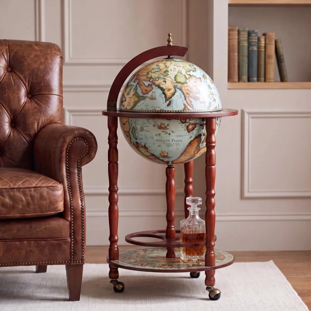 Sixteenth Century Cielo Blue Replica Globe Bar Cabinet