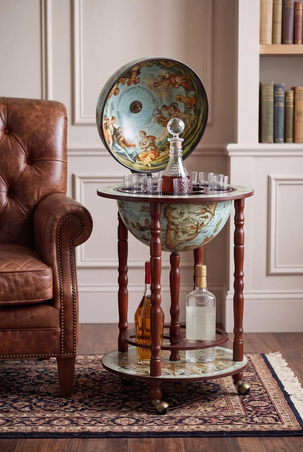 Sixteenth Century Cielo Blue Replica Globe Bar Cabinet