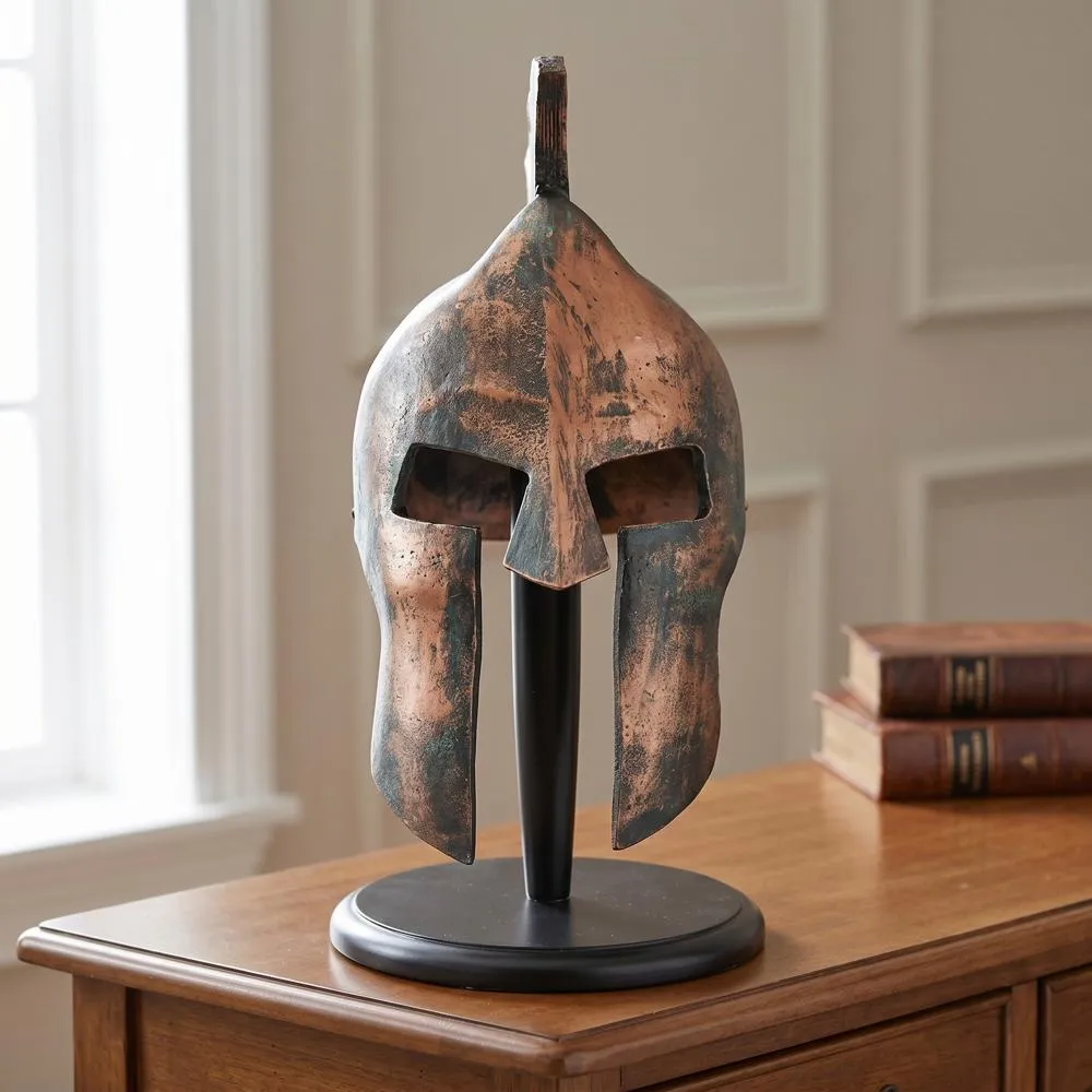 Greek Spartan Helmet Statue on Museum Mount