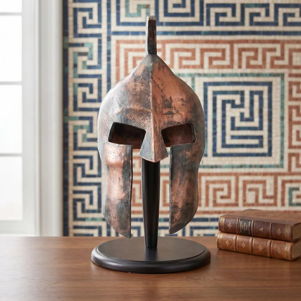 Greek Spartan Helmet Statue on Museum Mount