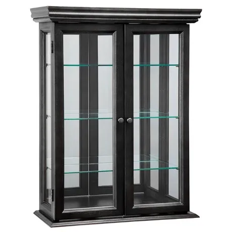 Country Tuscan Hardwood Wall Curio Cabinet: Ebony Black Finish