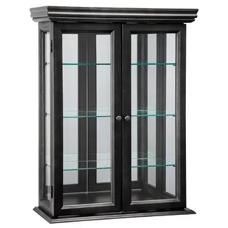 Country Tuscan Hardwood Wall Curio Cabinet: Ebony Black Finish