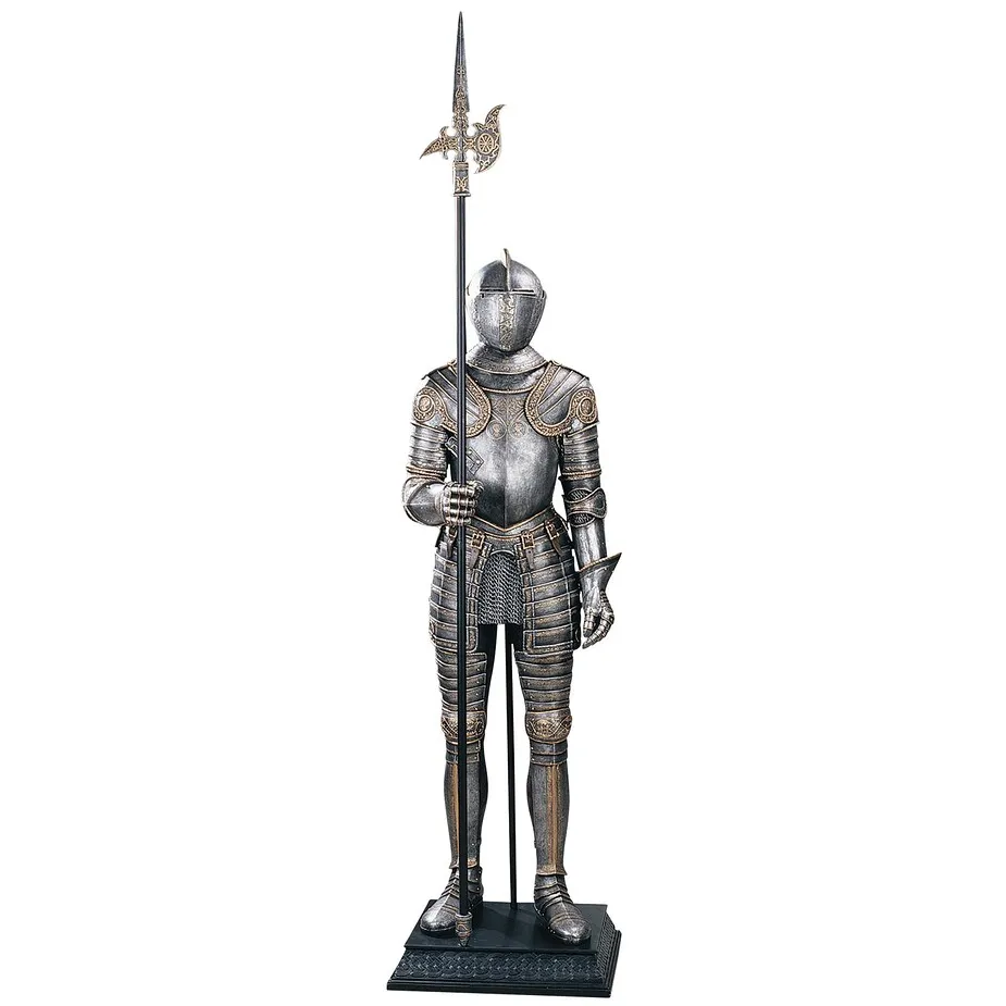 16th-Century Italian Armor Knight Statue with Halberd