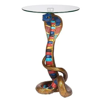 Renenutet Egyptian Cobra Snake Goddess Glass-Topped Sculptural Table