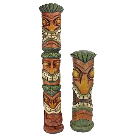 Aloha Hawaii Tiki Sculpture: Set of Two