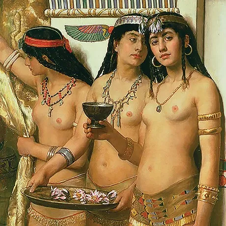 Pharaoh's Handmaidens Framed Canvas Replica Painting: Grande