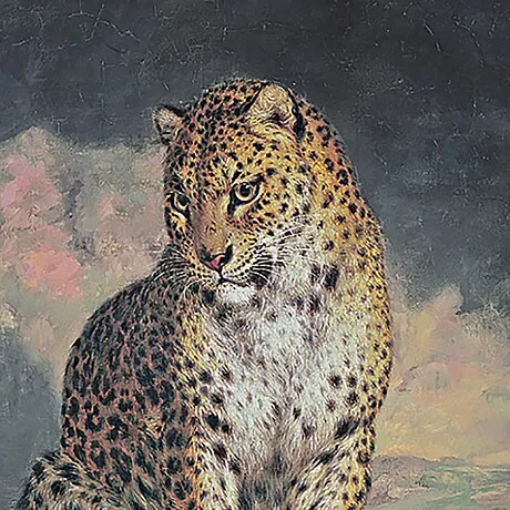 A Pair of Leopards Framed Canvas Replica Painting: Large