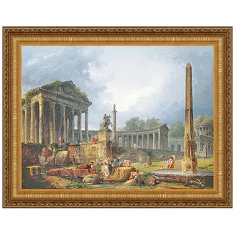 Architectural Capriccio with Obelisk Framed Canvas Replica Painting: Small