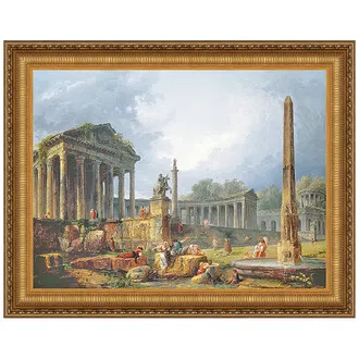 Architectural Capriccio with Obelisk Framed Canvas Replica Painting: Large