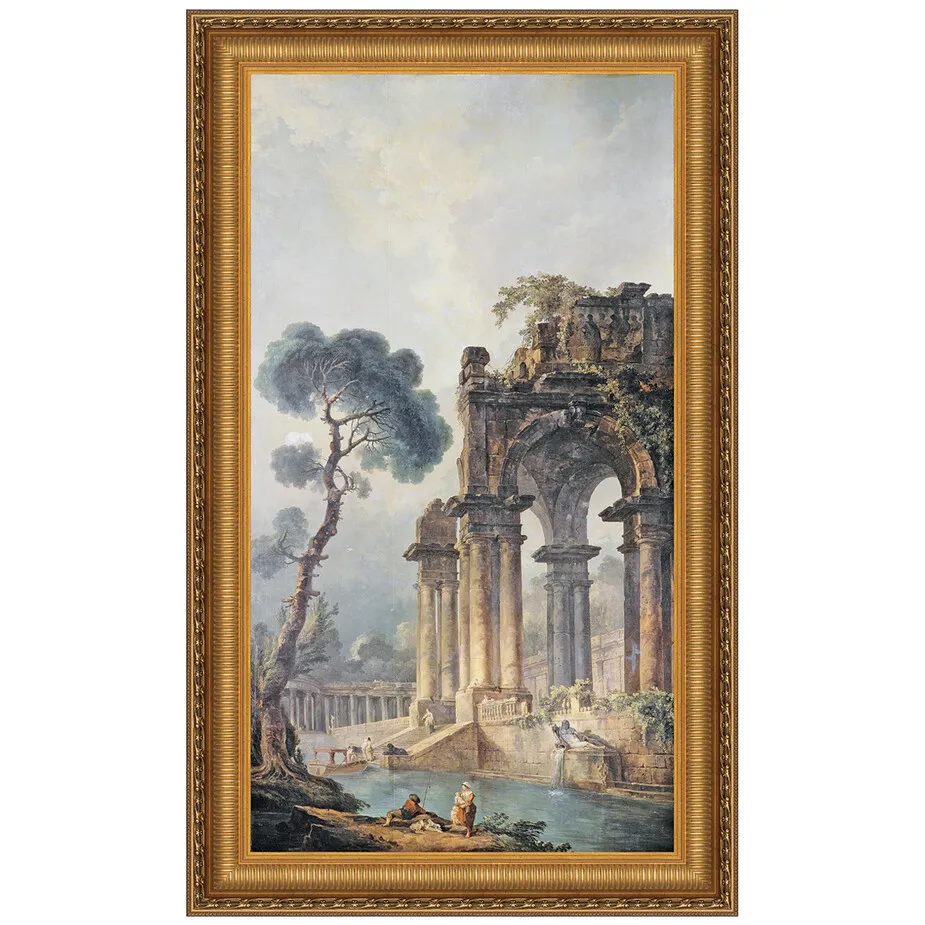 The Ruins Near The Water Framed Canvas Replica Painting: Small