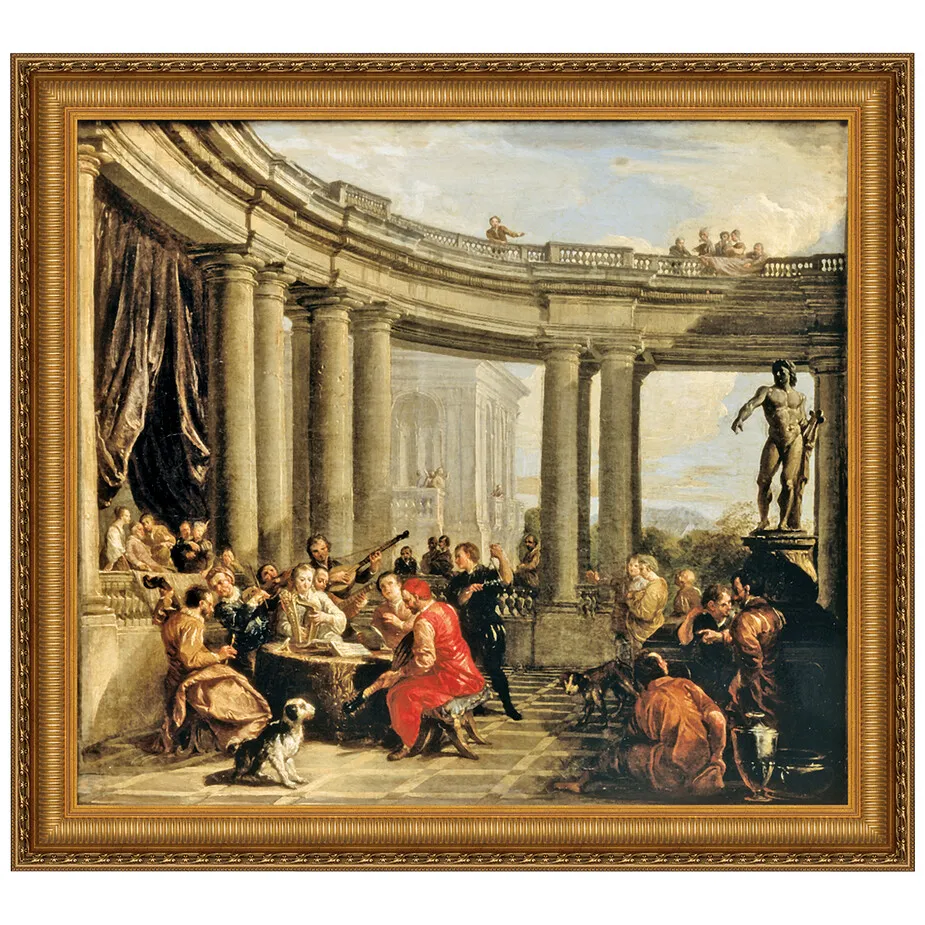 Concert Given in the Interior Framed Canvas Replica Painting: Small