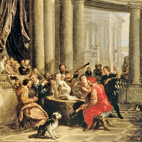Concert Given in the Interior Framed Canvas Replica Painting: Medium